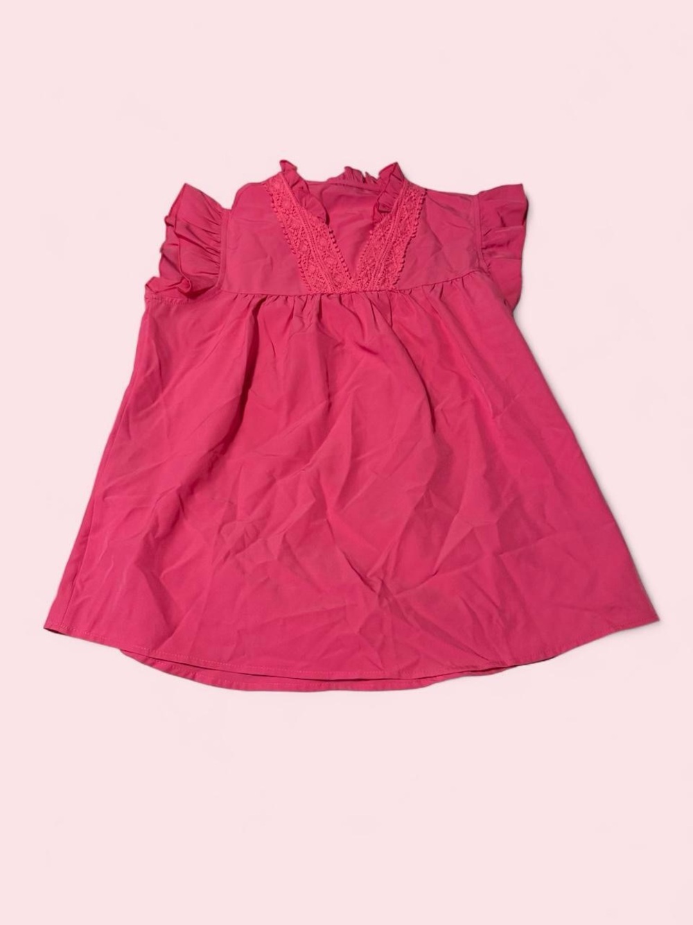 Women’s Bright Pink Lace-Trim Flutter Sleeve Blouse